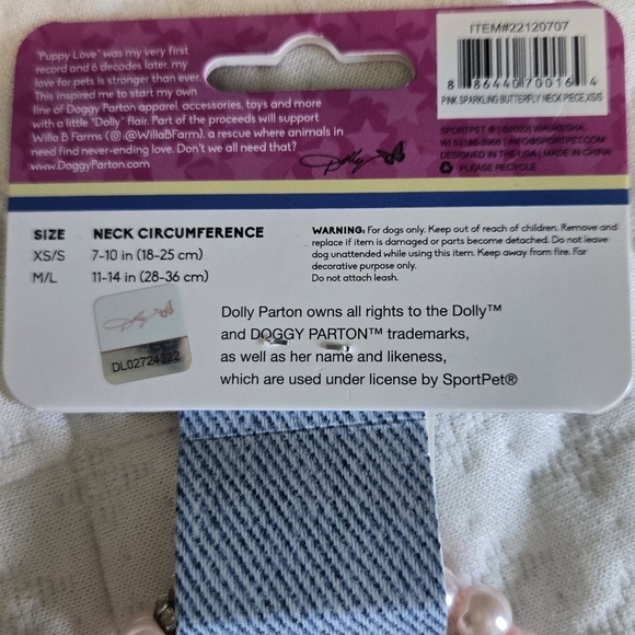 Doggy Parton Dollywood Dog Necklace pink pearl XS/S NWT​​​ - Picture 3 of 4